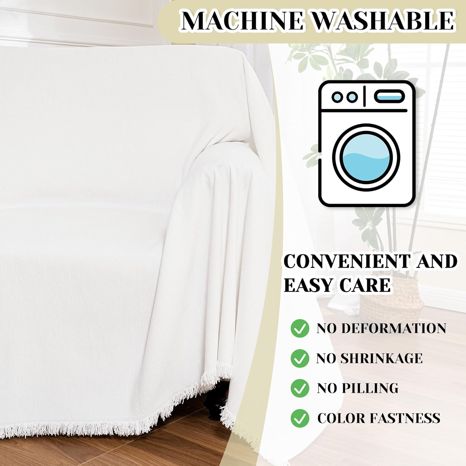 MEETSKY Oversized Chair Covers White Couch Cover Washable Armchair Slipcover Single Couch Cover for Dogs Pets, Recliner Cover 1 Cushion Couch Chenille Couch Protector with Tassel, 71"x 91" - Image 3