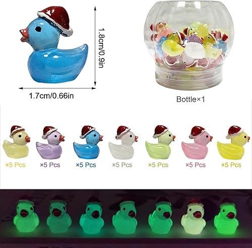 Miniatura 2 de 35 piezas de pequeños patos de resina luminosos mini patos de Navidad, figuras de jardín, hadas, pequeños patos en miniatura que brillan en la