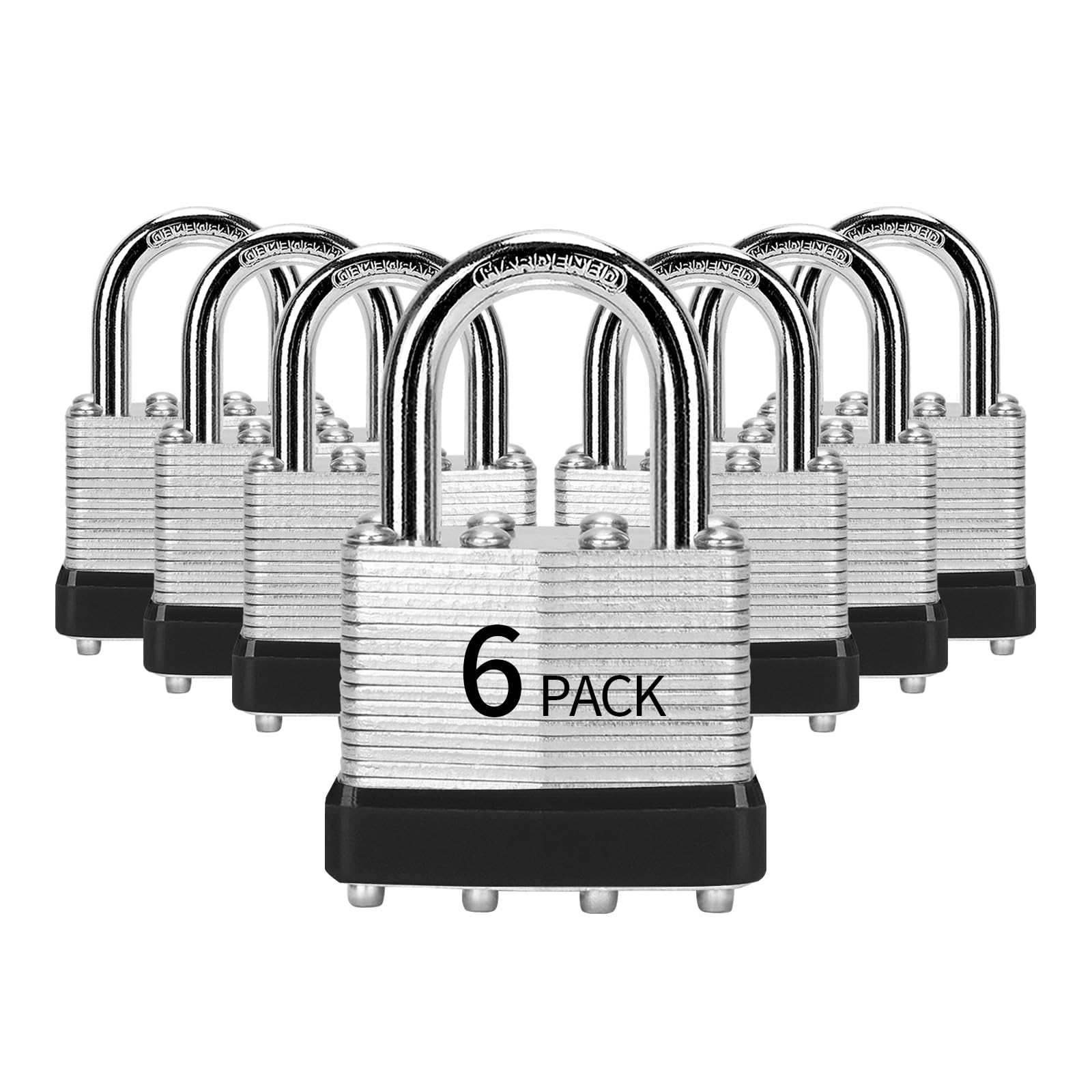 6 Pack Keyed Alike Padlocks, 40 mm Laminated Steel, Standard Shackle, Ideal for Toolboxes, Lockers & Storage Units