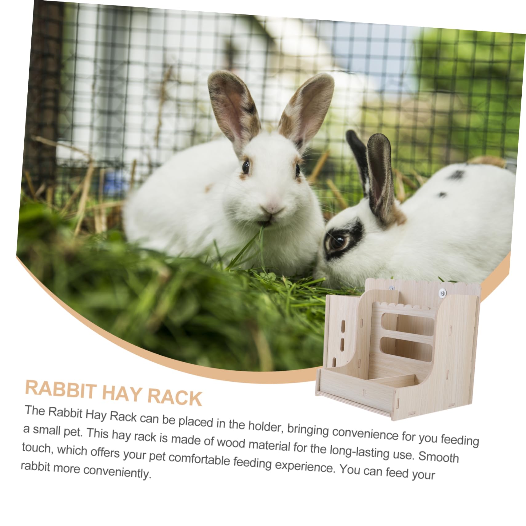 Râtelier à Lapins en Bois Beige, Support Suspendu, Facile à Nettoyer