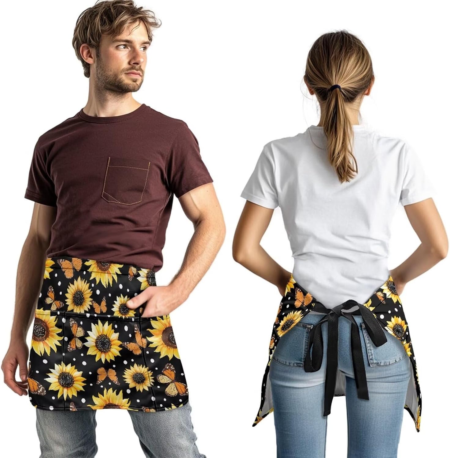 doginthehole Waist Apron with Pockets for Women Server Aprons Waterproof Half Aprons for Chef Waiter Waitress