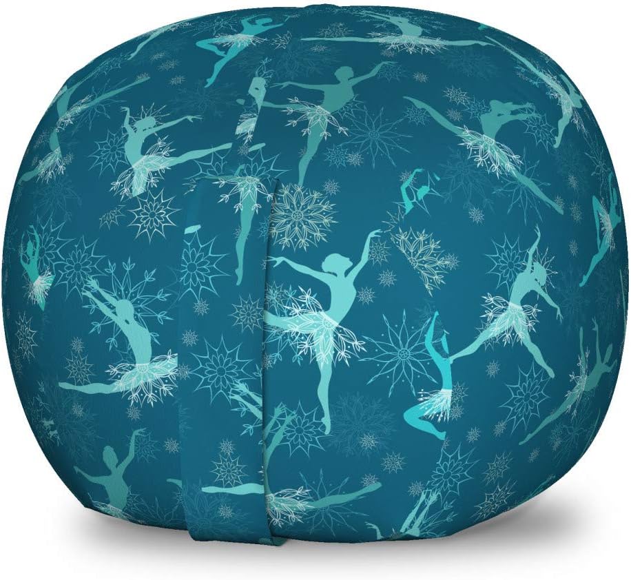 Ambesonne Ballet Storage Toy Bag Chair, Snowflake Ballerina Dancers Noel Winter Themed Christmas Elf Design, Stuffed Animal Organizer Washable Bag, Small Size, Petrol Blue
