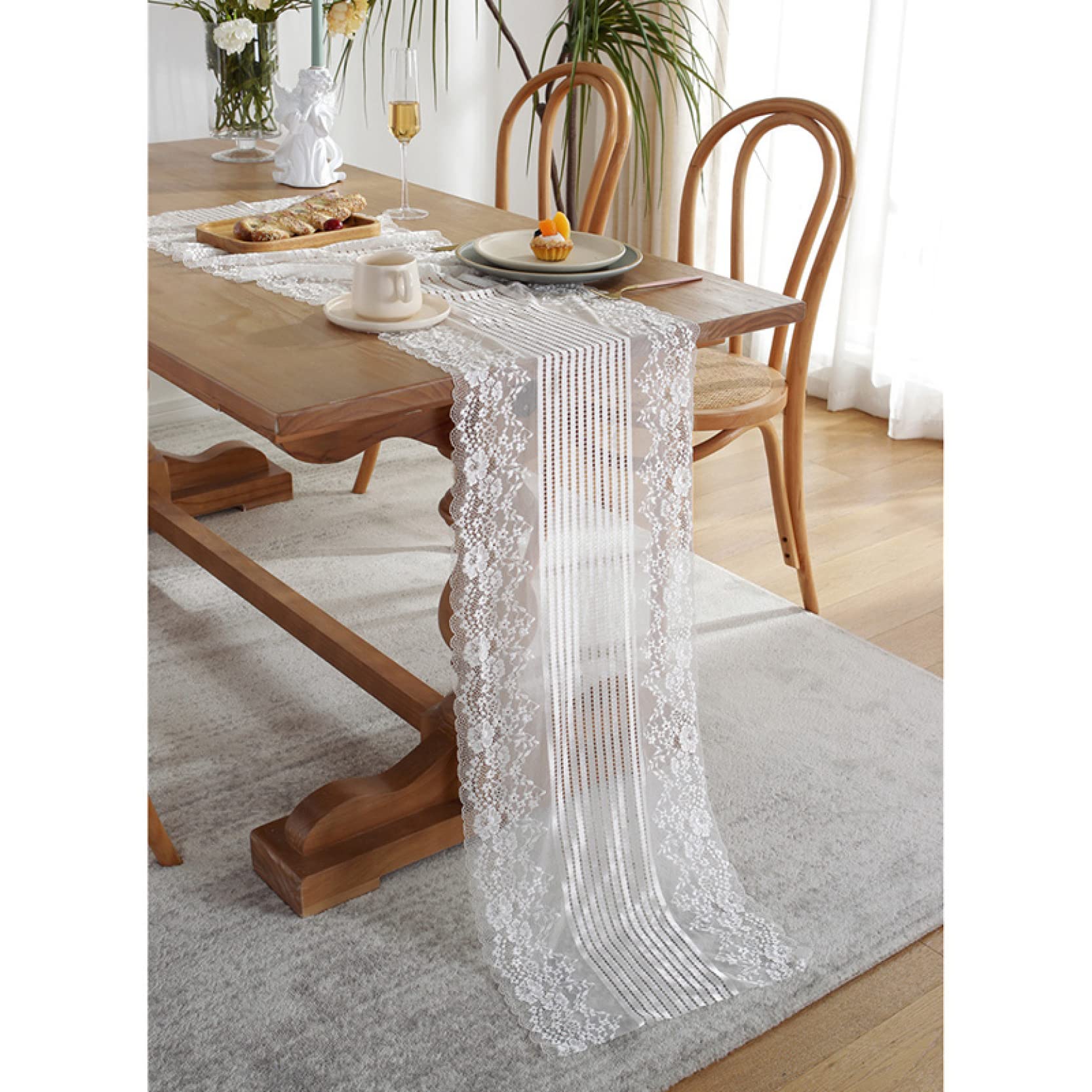 Amazon｜テーブルランナー タッセルなし 北欧 ホワイト レース