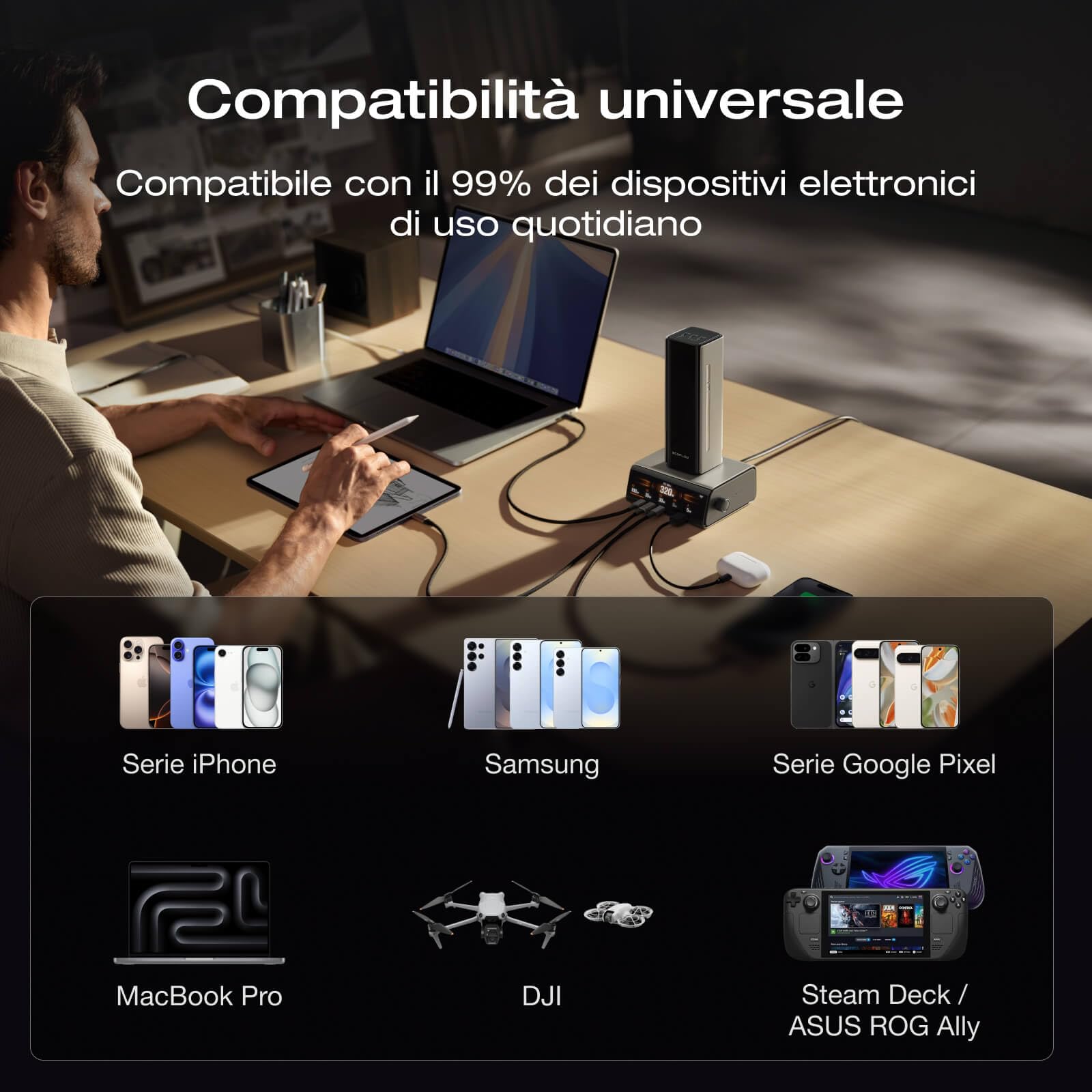 EcoFlow RAPID Pro Power Bank 99.54Wh 300W con Cavo Integrato 140W Caricabatterie Portatile Ricarica Rapida 4 Porte Laptop Power Bank per iPhone 17/16 Series, MacBook, Samsung, iPad, DJI, Steamdeck