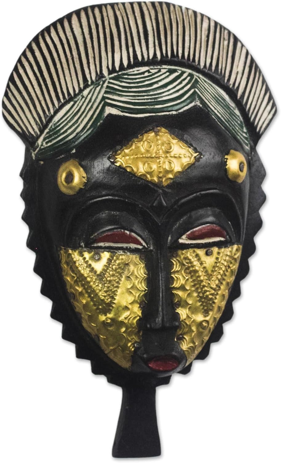 NOVICA Artisan Handmade African Wood Mask Black Gold Bauleinspired from Ghana Brass Tone 'Baule Friendship'
