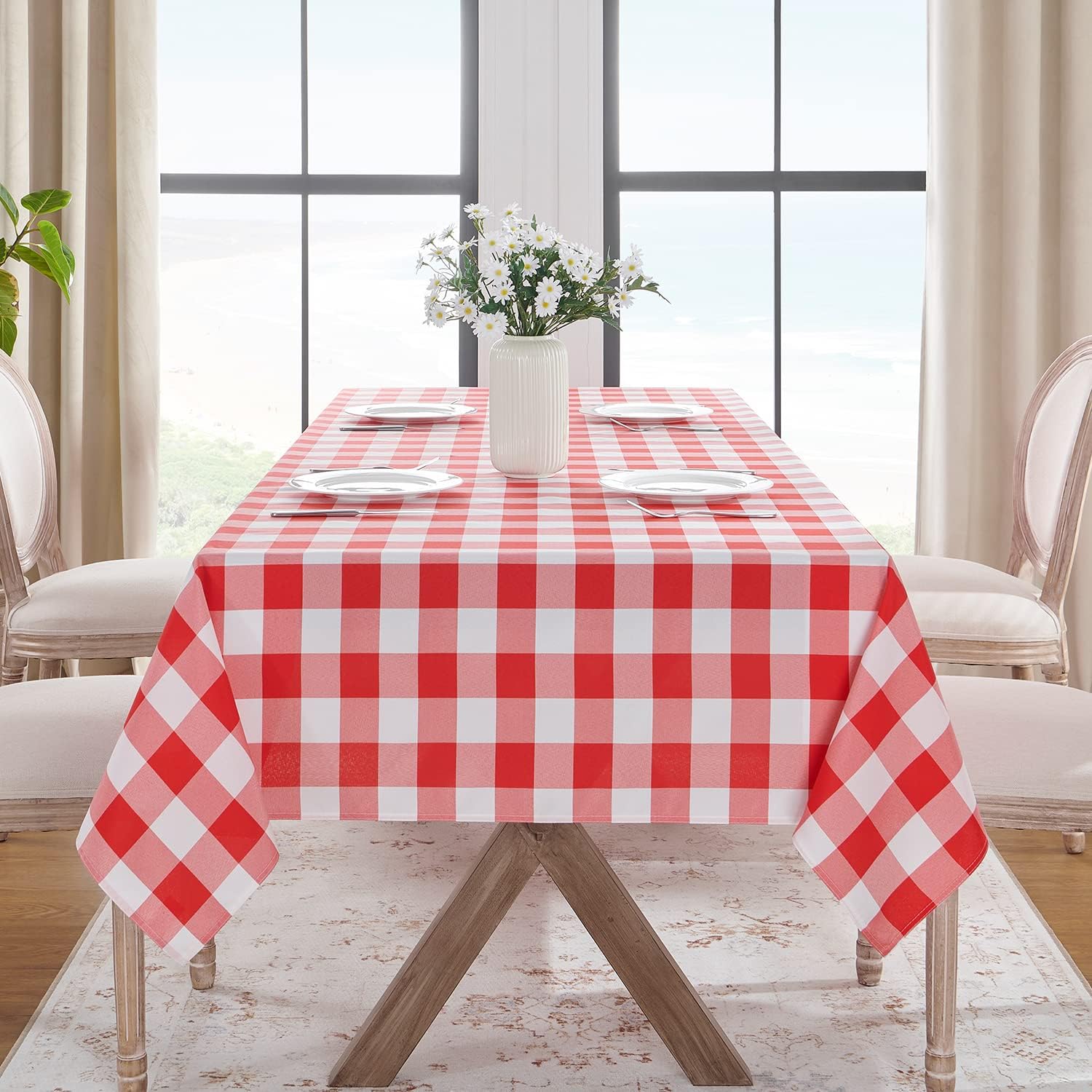 Softalker Gingham Checkered Tablecloth Rectangle - Outdoor Waterproof Buffalo Plaid Table Cloth, Stain Resistant Washable Table Cover for Picnic, Camping, Dining - Red and White, 60 x 84 Inch - Image 8