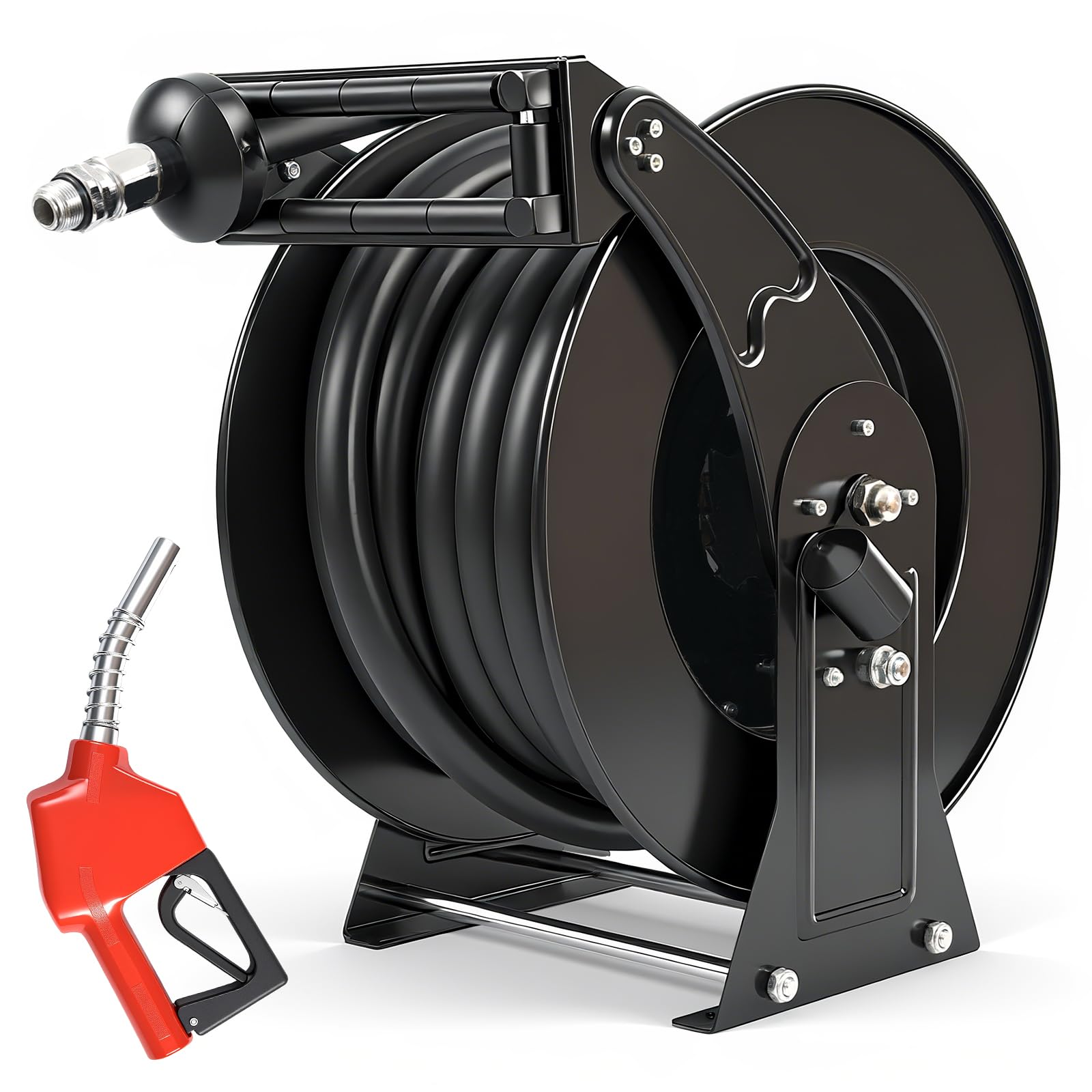 1" x 50FT Fuel Hose Reel with Fueling Nozzle,Powerful Retractable Diesel Hose Reel,300 PSI Industrial Hose & Heavy Duty Hard Reel,Upgraded Durable