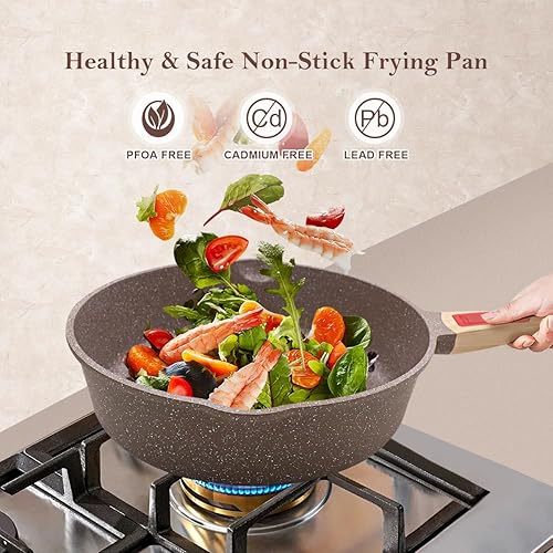 Miniatura 7 de Sartén antiadherente de cerámica con tapa, sartén profunda antiadherente de 11 pulgadas con mango extraíble, sartén de cocina de aluminio, apta para