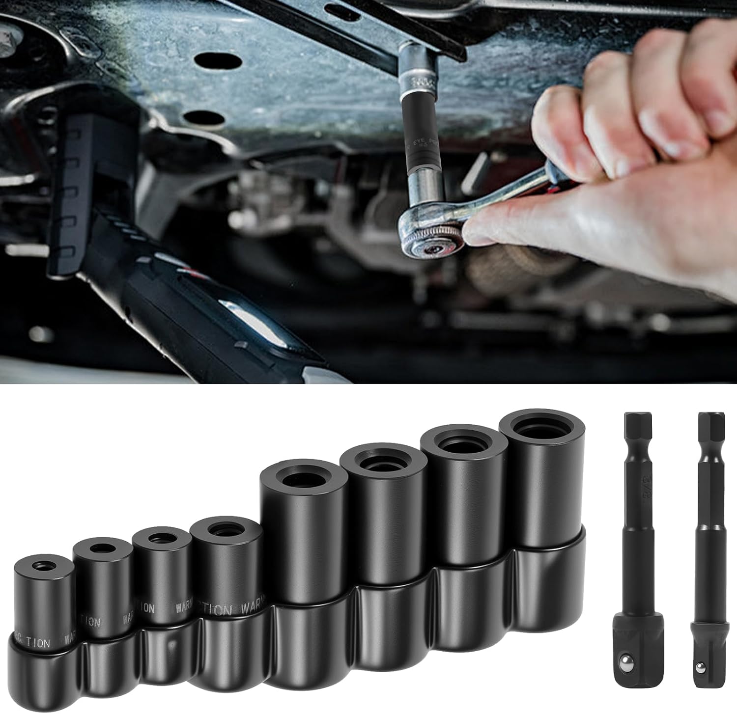 8Pcs Tap Socket Set 1/4" and 3/8" Drive Tap Holder Socket Kit with Socket Holder& 2 Extension Rods,Tap Socket Wrench Set for Tight Space Fractional MCTI Standard 1/2" & 1/8" NPT Taps; Metric Tap 12mm