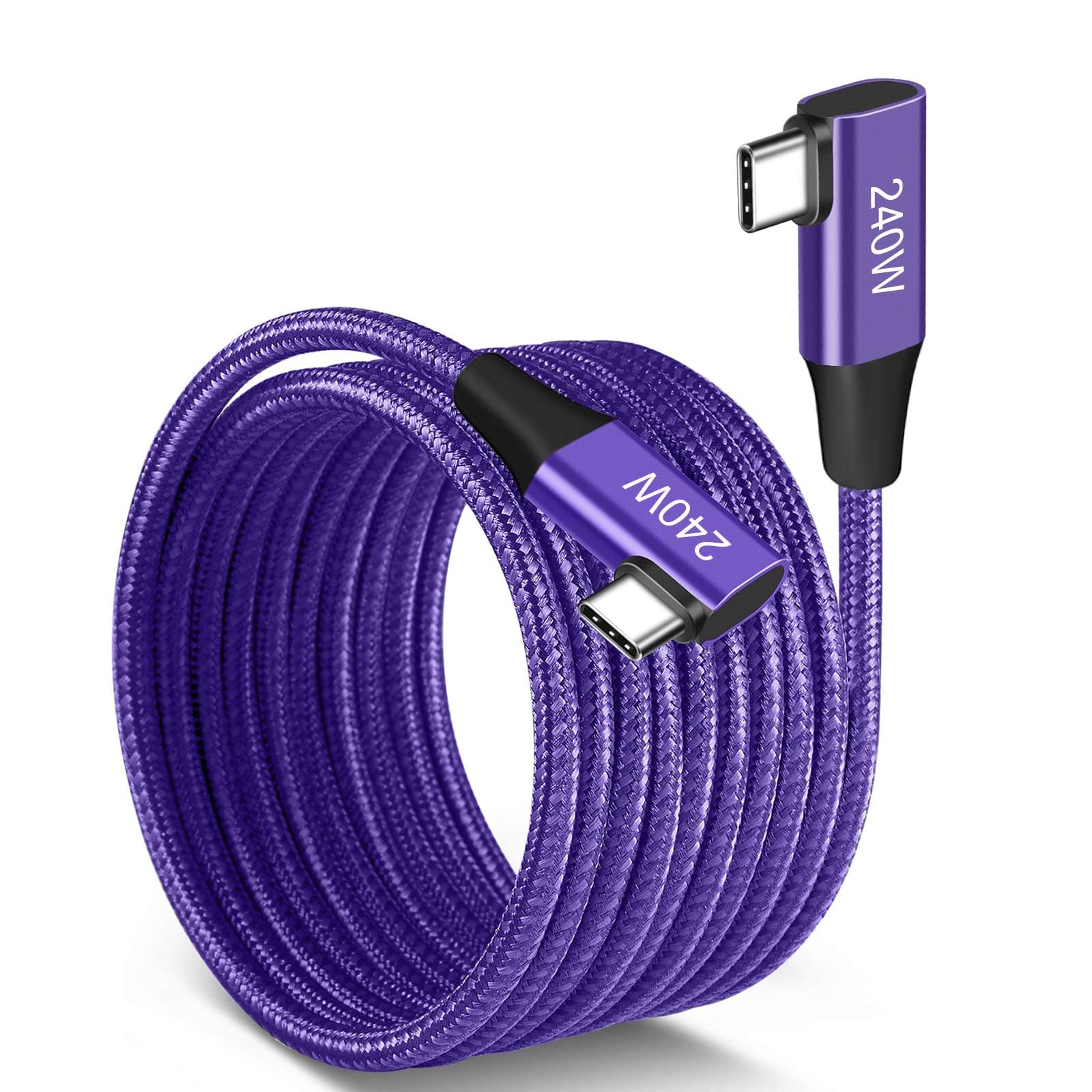 Dual Right 240W USB-C to USB-C Cable 10FT Purple, Super Fast Charging Type-C to Type-C Charger Cable Braided Compatible with MacBook Pro/Air, iPad Pro