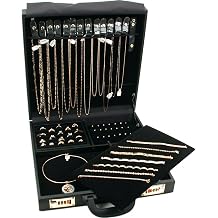 FindingKing Large Black Faux Leather Jewelry Attache Case & Locks New