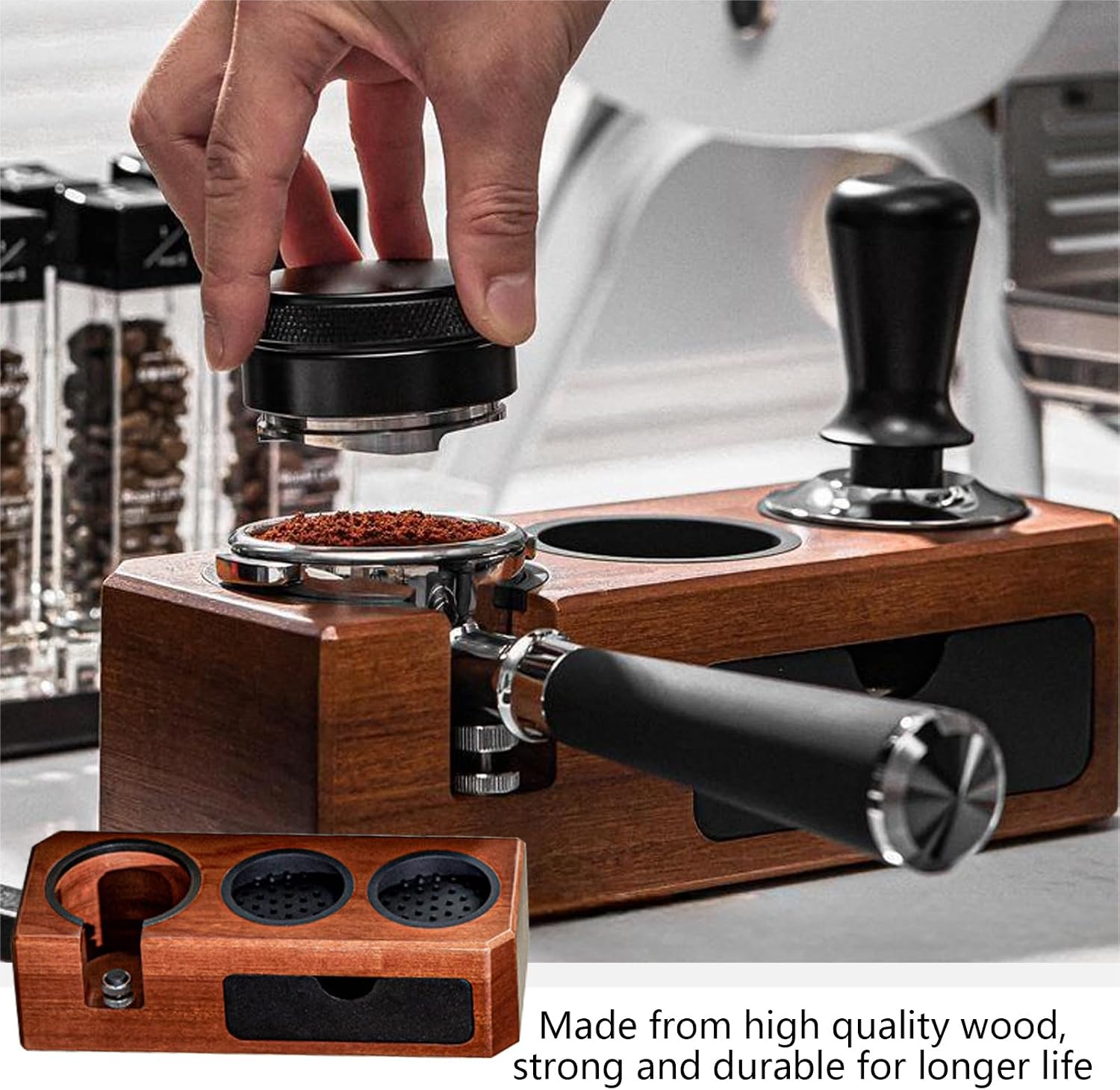 Wood Tamper Station with Drawer Coffee Tool Coffee Tamper Station Convenient Tamping Stand Suitable for Various Location