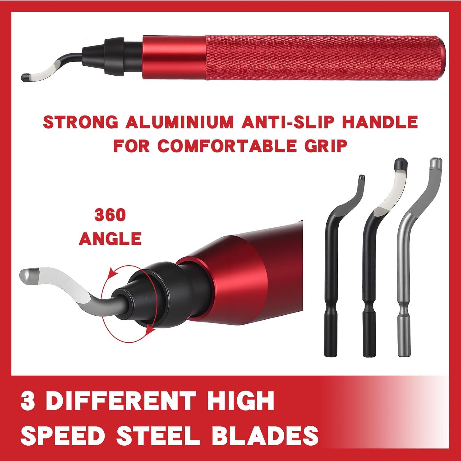 3 Pcs Hand Deburring Tool Kit 2 Countersink Hand Reamer and 1 Deburring Tool with 15 Extra High Speed Steel Swivel Blade for Metal, Resin, Aluminum, Copper, Plastic, 3D Printing, Wood(Red)