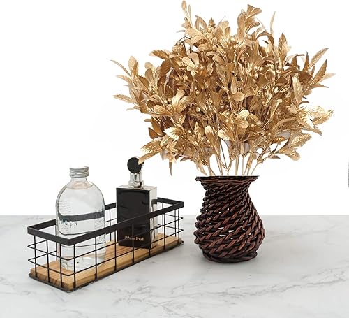 Miniatura 7 de Plantas falsas ramo dorado adornos de Navidad, flores artificiales de PASYOU arbustos de plástico, hojas de hierba, interiores y exteriores, hogar,