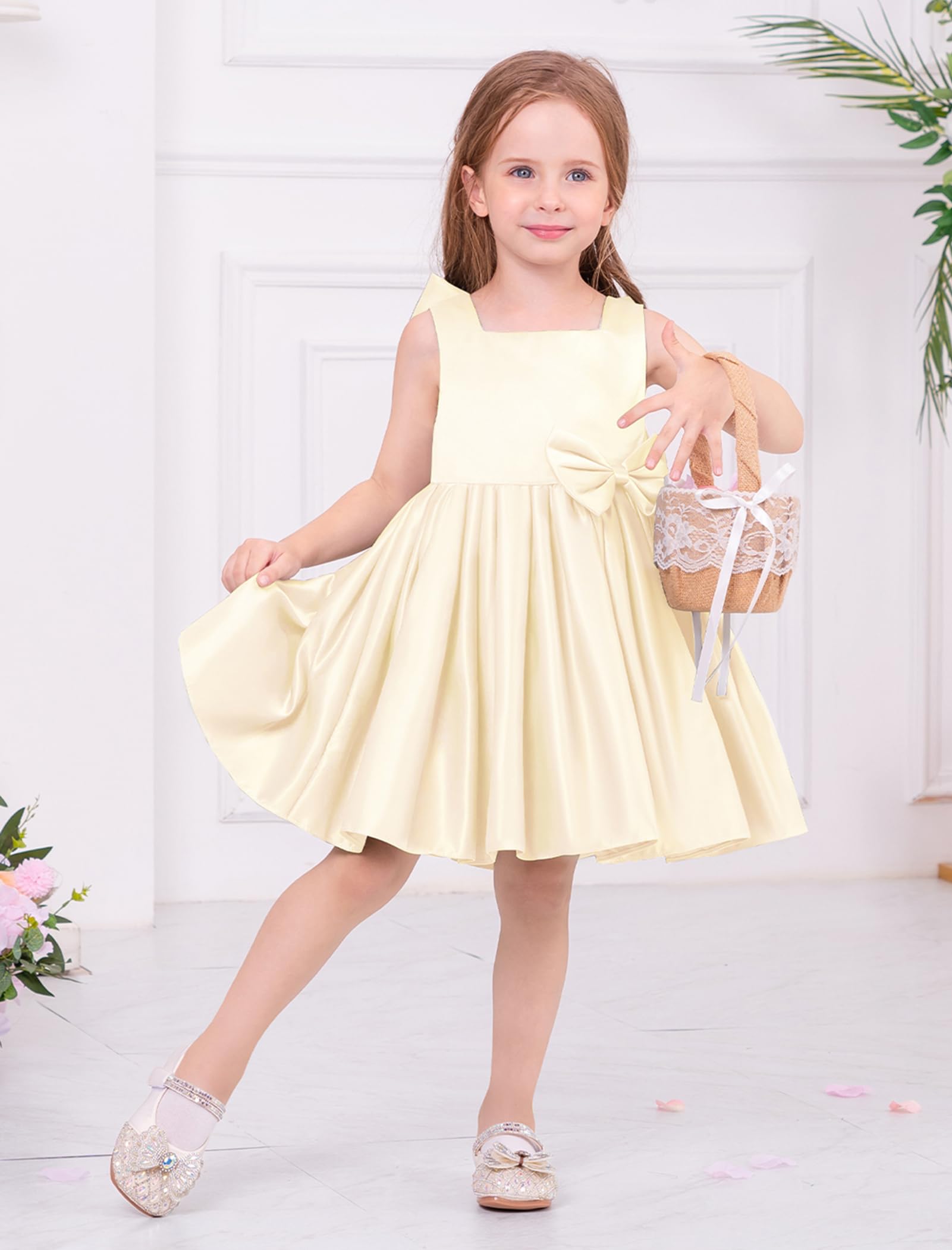 Baby Girl Dress Christening Baptism Gowns Flower Girl Dress Baby Dress Bowknot Flower Dresses Lace Pageant Party Wedding Flower Girl Tutu Gown Flower Girl Dress Champagne 18-24 Months