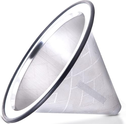 Chemex - Filtro de café compatible con Hario V60, base de metal ancha, reutilizable, de acero inoxidable, filtro de café sin papel para elaboración