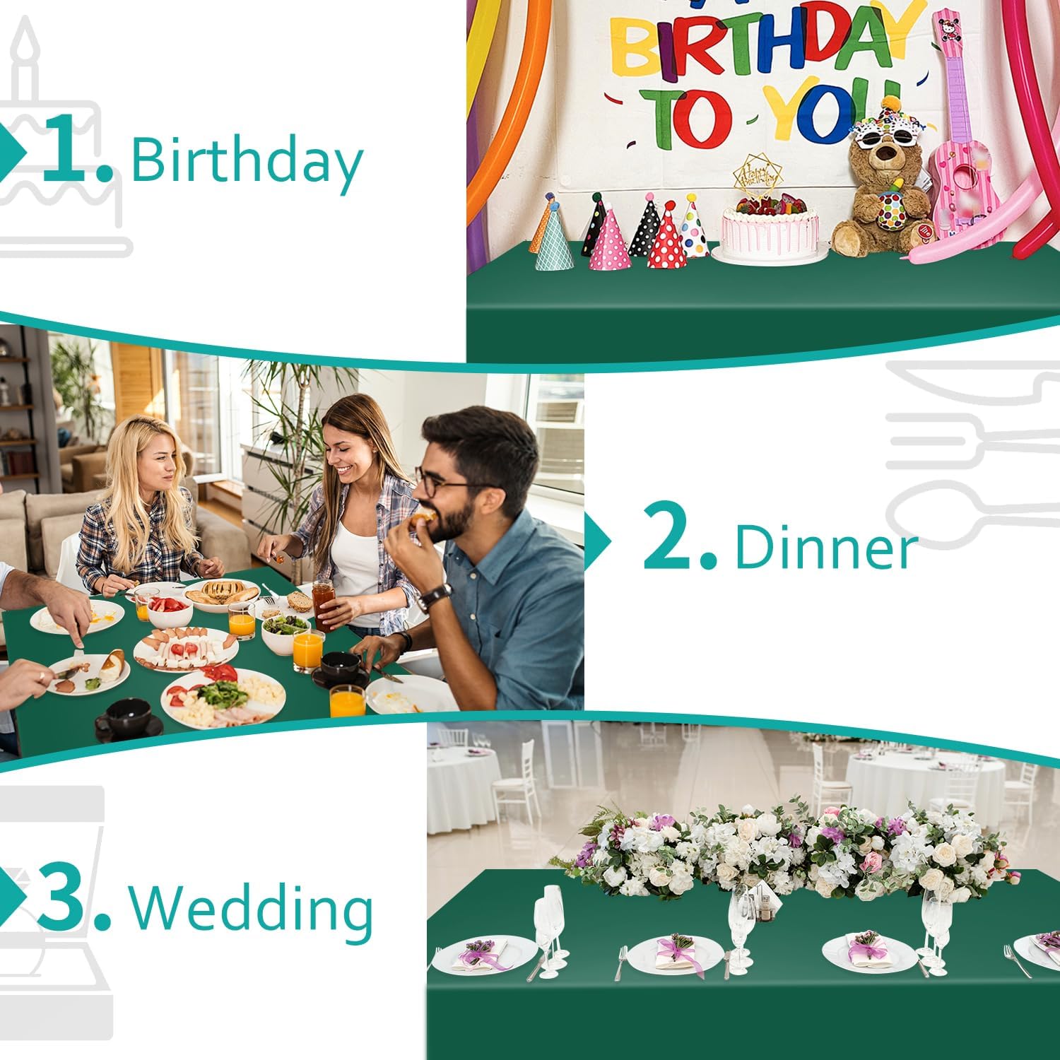 54 Inch x 300 Feet Dark Green Plastic Tablecloth Roll Disposable Table Cloth with Cutter Box Plastic Table Cover for Party - Image 6