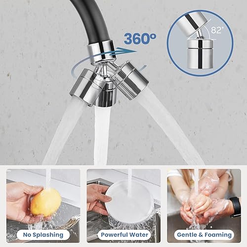 Vista 25 de Airuida Grifo de cocina de montaje en pared con rociador, grifo de fregadero de cocina montado en la pared, asas dobles cruzadas, boquilla giratoria