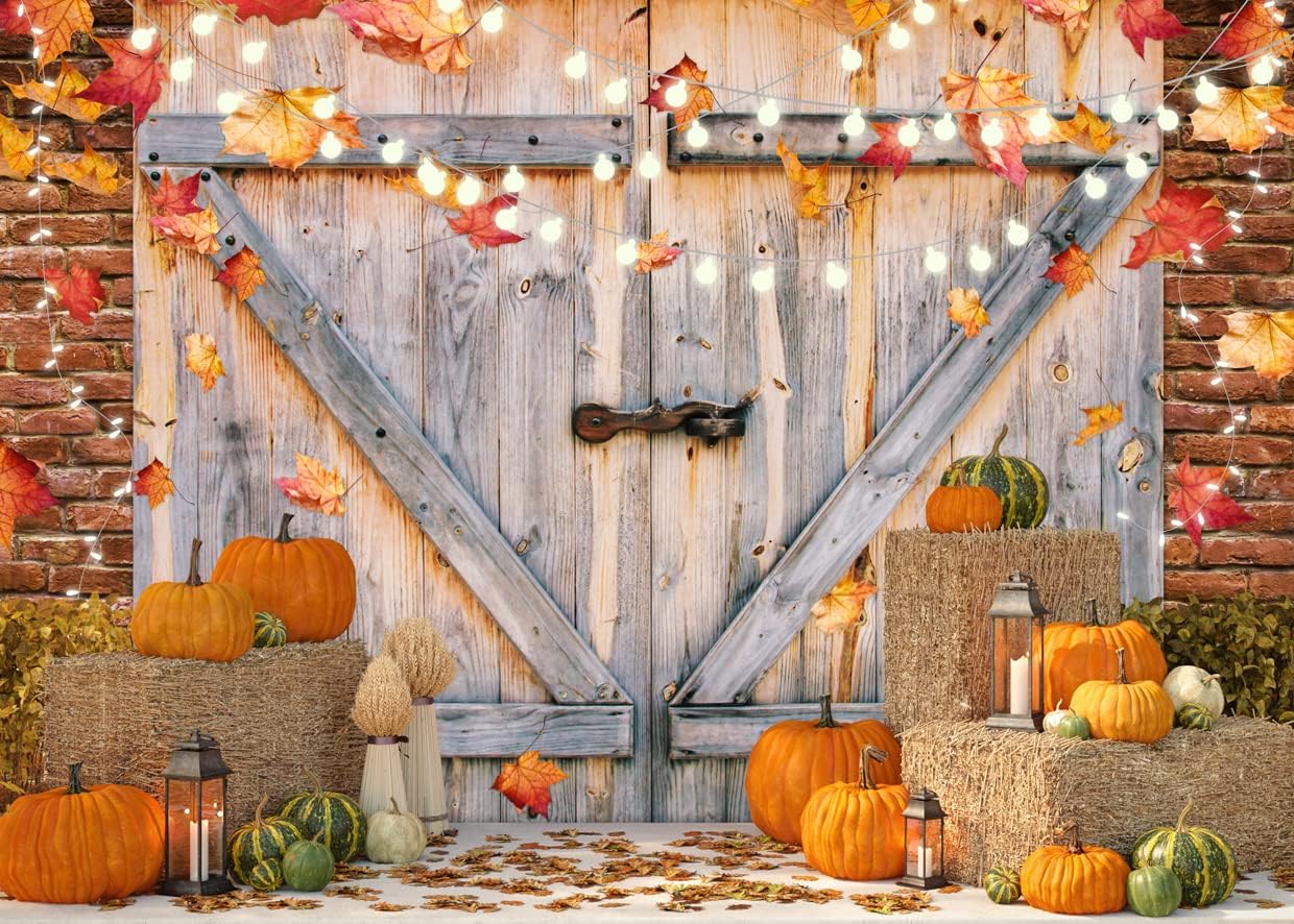 SJOLOON Thanksgiving Day Backdrop Pumpkin Harvest Photo Backdrop Autumn Backdrop for Thanksgiving Day Party Decoration Portrait 12457 (10x8FT)