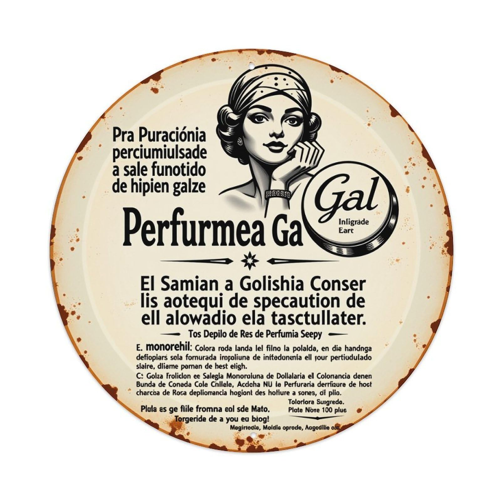 Vintage Woman Perfume Label Art Vintage Metal Tin Sign Retro Wall Decor for Home Bar Garage Cafe, Indoor & Outdoor Decorative，circle Metal Poster, 8x8 Inch