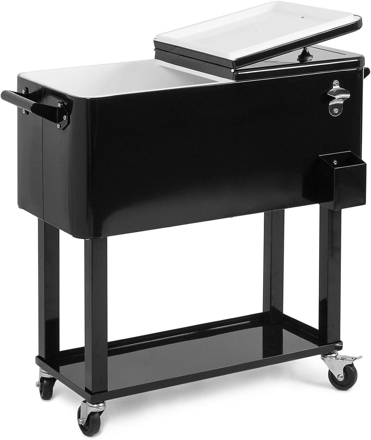 Portable Outdoor 80 Quart Rolling Patio Steel Party Cooler Cart Ice Chest, Black (Color : Default)