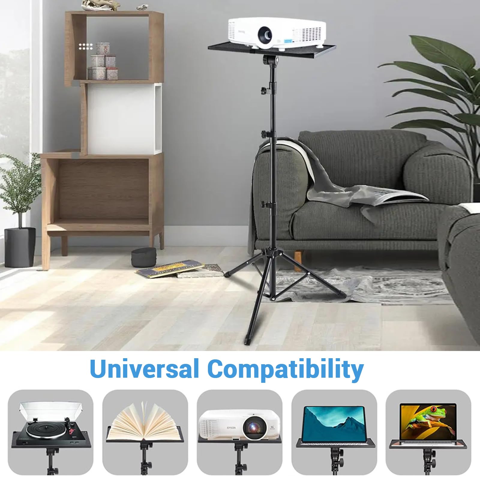 Garvee Laptop Ständer & Projektor Stativ – Höhenverstellbarer, stabiler und tragbarer Tripod für Notebook, DJ-Equipment, Beamer – Für Büro, Zuhause, Bühne, Studio – 66–160 cm – Schwarz