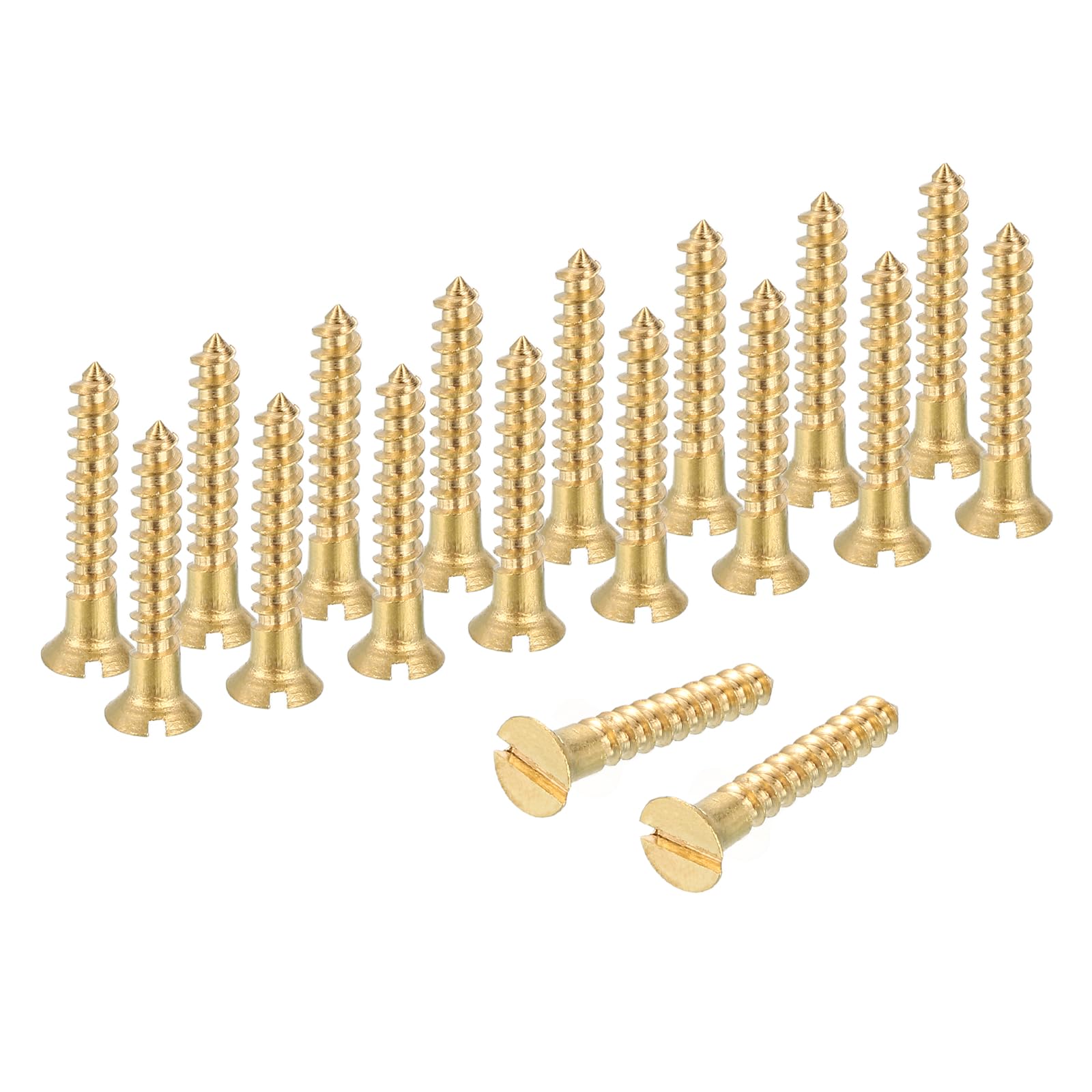 sourcing map Wood Screws, M2.5 x 16mm Brass Slotted Flat Head Self Tapping Screw Quick Metal Self-Tapping for Indoor Household Appliances Furniture Woodworking Pack of 28