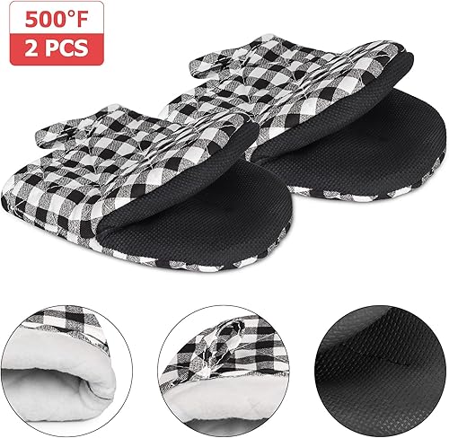 Miniatura 3 de Manoplas cortas para horno, de silicona, resistentes al calor, para 500 grados, superficies de agarre antideslizantes y guantes de lazo para colgar,