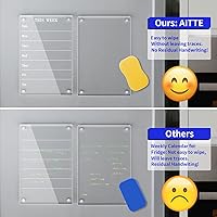 Vista 4 de AITEE Agenda semanal magnética de acrílico para refrigerador, juego de 2 calendarios de pizarra de borrado en seco y notas para refrigerador