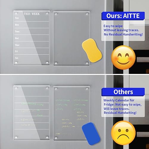 Miniatura 4 de AITEE Agenda semanal magnética de acrílico para refrigerador, juego de 2 calendarios de pizarra de borrado en seco y notas para refrigerador