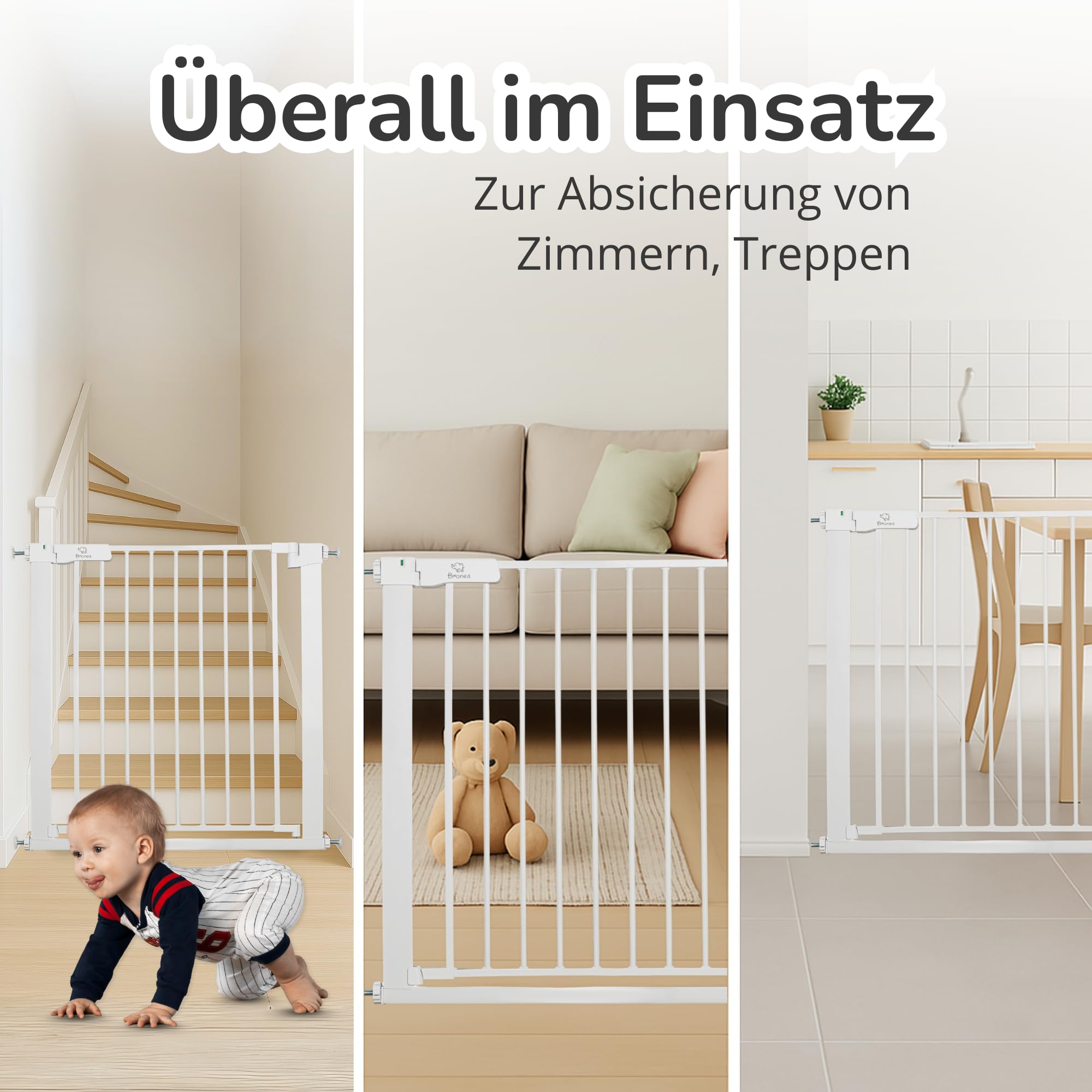 Luca Treppengitter ohne Bohren | Türgitter & Treppenschutzgitter zum Klemmen | verlängerbar 75-194 cm | Auto-Close, 90° Stop, beidseitig schwenkbar (152-159 cm)