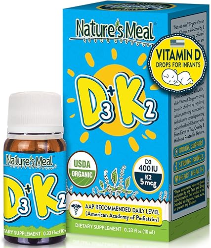 Nature's Meal Gotas de vitamina D3 + K2 MK-7 de 5 mcg, gotas líquidas de vitamina D para bebés de 400 UI, huesos saludables, corazón y sistema