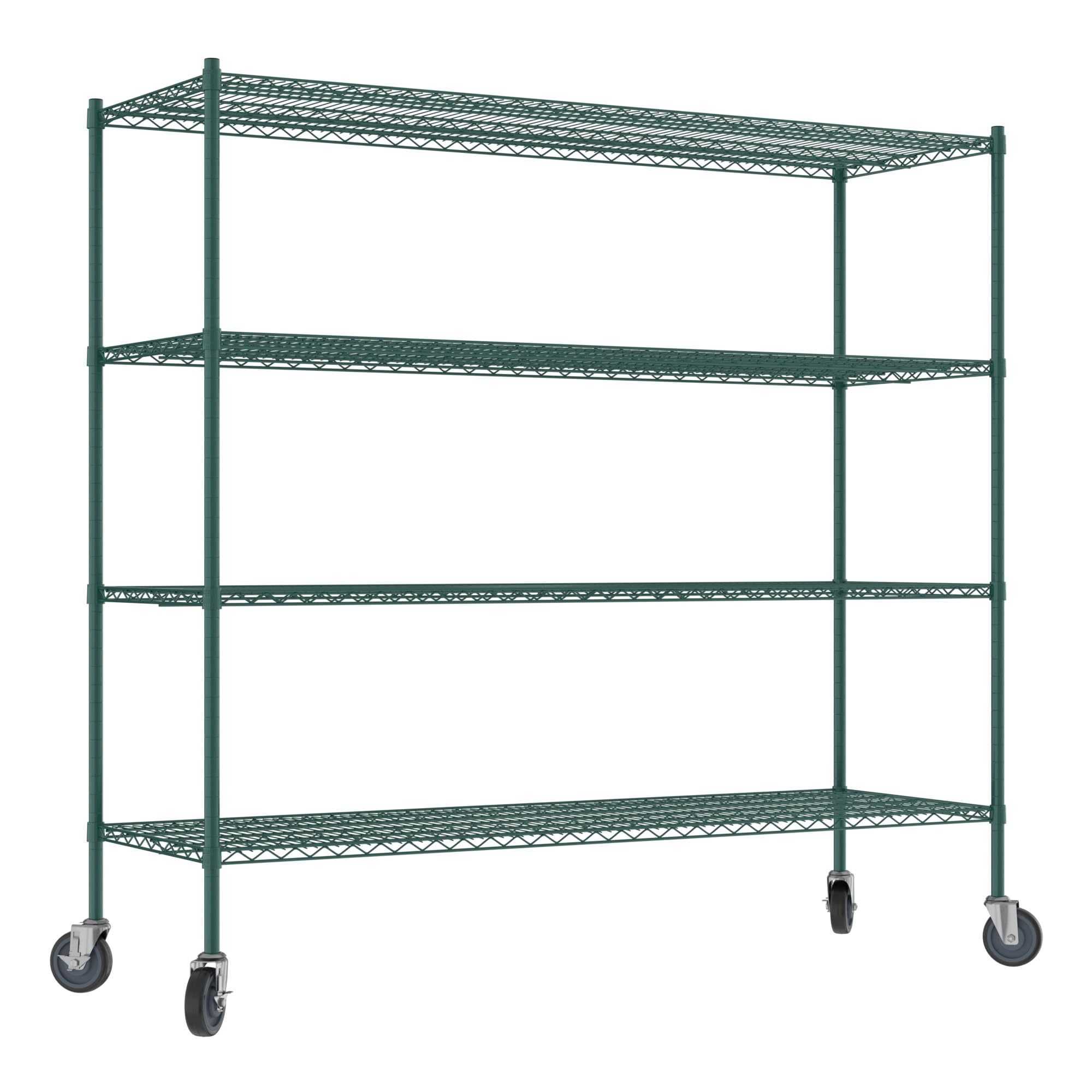 QUIET BOOK Commercial NSF Listed Green Epoxy Mobile Wire Shelving Kit 24" x 72" x 70", with 4 Shelves Perfect for Warehouse, Walk-in Refrigerator,