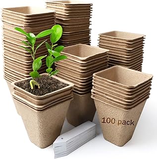 Peat Pots, EHWINE 100 Pack Square Seed Starter Tray 3 Inch Seedling Pots Organic Peat Pots for Seedlings Seed Starter Pots...