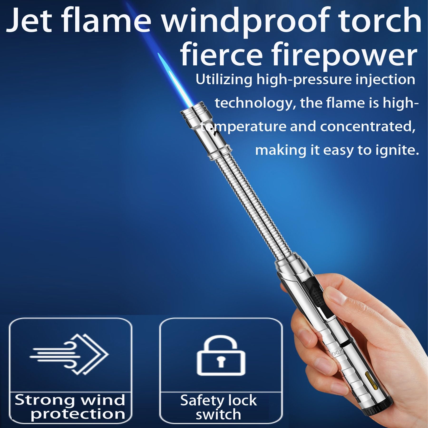 Mechero de butano con bloqueo de llama, resistente al viento, encendido de 360°, ideal para barbacoa, camping, velas, cocina, cocina duradera y fácil de usar