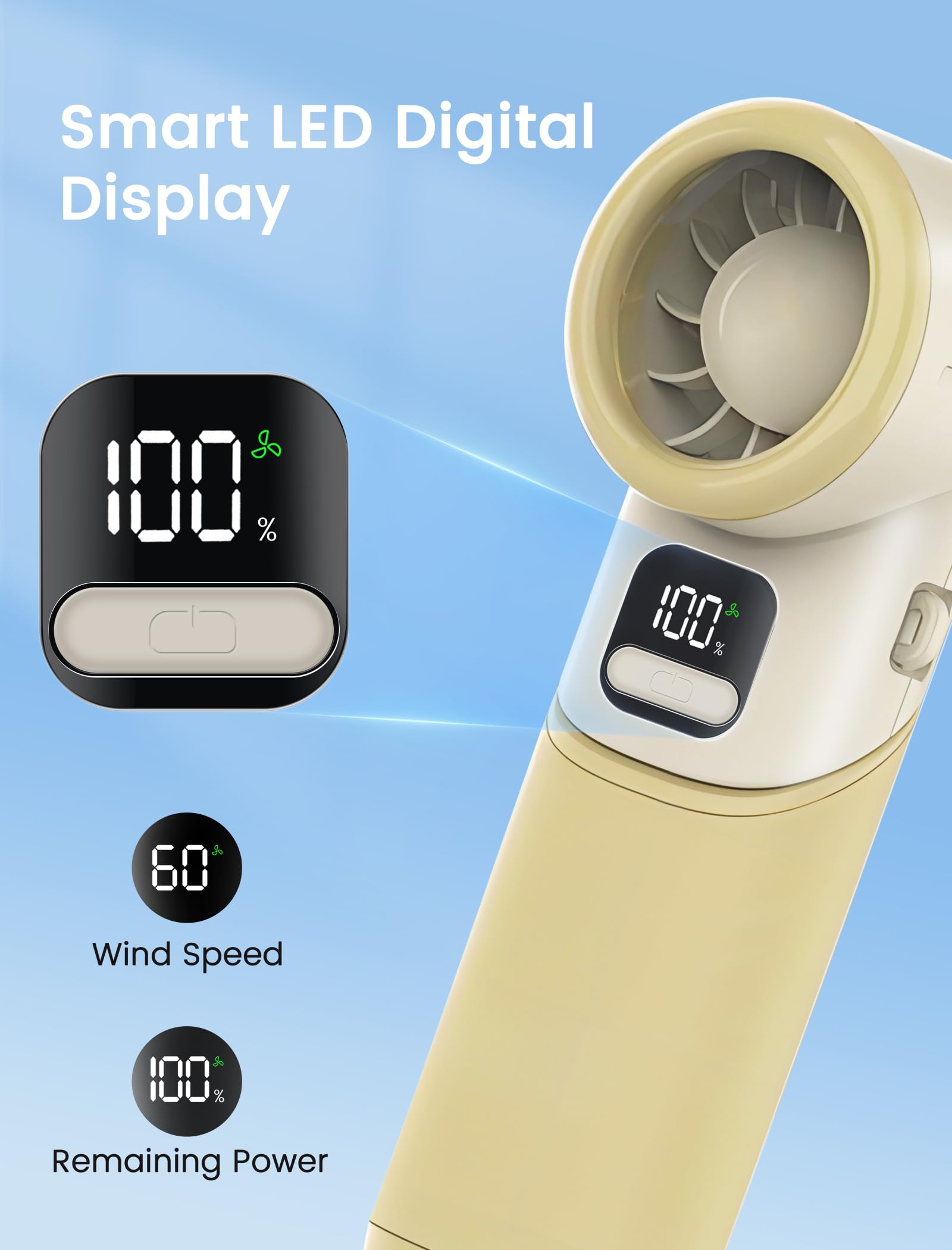 MERTTURM Ręczny wentylator turbo [11H Standby], osobisty wentylator USB, składany wentylator z 5 prędkościami, przenośny mini wentylator ręczny, wskaźnik baterii, biurko/na zewnątrz/prezent khaki