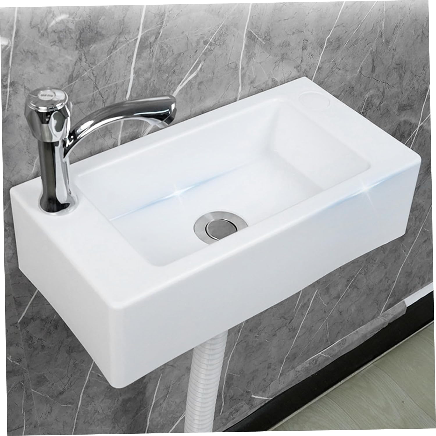 Floating Sink, Wall Mounted Hand Wash Basin Simple Sink, White, 15.7x7.8in