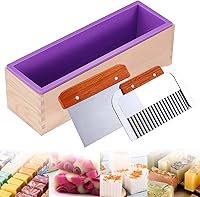 Vista 1 de Ogrmar Silicone Soap Molds Kit-42 oz Wooden Silicone Rectangular Mold with Stainless Steel Wavy & Straight Scraper for Soap Cake Making (Purple)