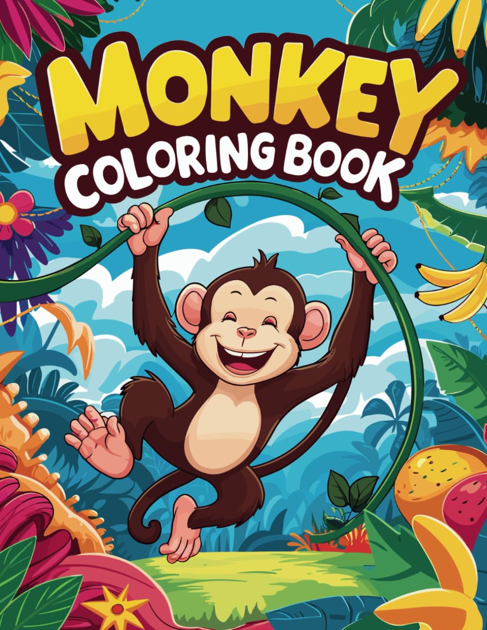 Cute Monkey Coloring Book For Kids: 50+ Adorable Monkey Coloring Pages Featuring Playful Monkeys in Fun Jungle Scenes - Perfect for Kids, Toddlers, and Preschoolers!
