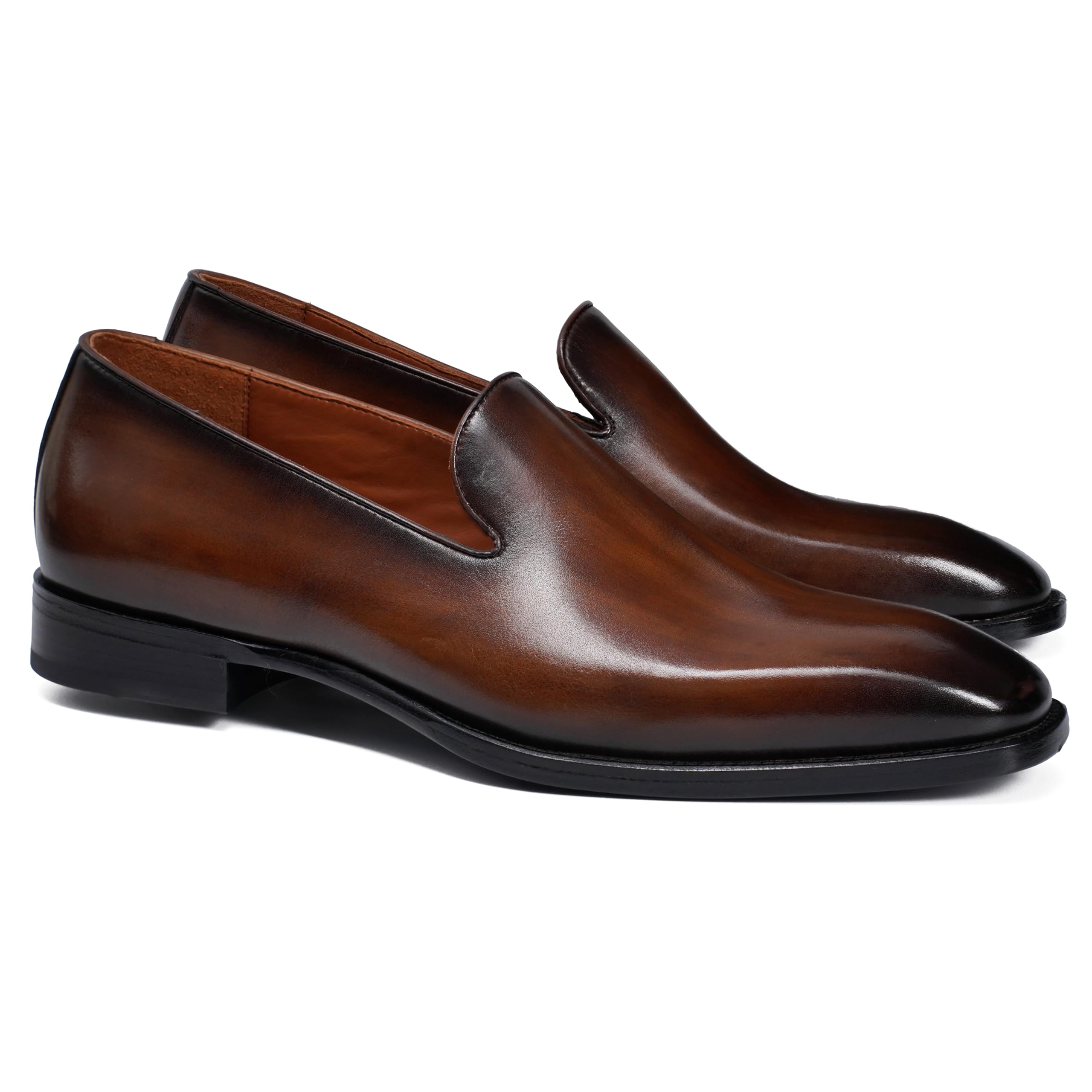 Men's Genuine Leather Loafers Hand-Dyed Leather Sole Slip-On Dress Shoes
