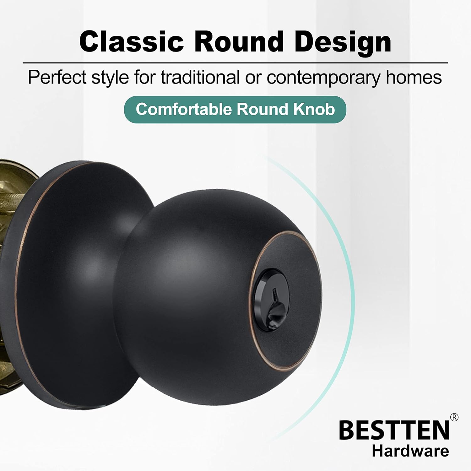 BESTTEN [3 Pack] Entry Door Knob, Keyed Alike, Front Door Knobs with Lock and Key, Oil Rubbed Bronze, All Metal, Removable Latch Plate