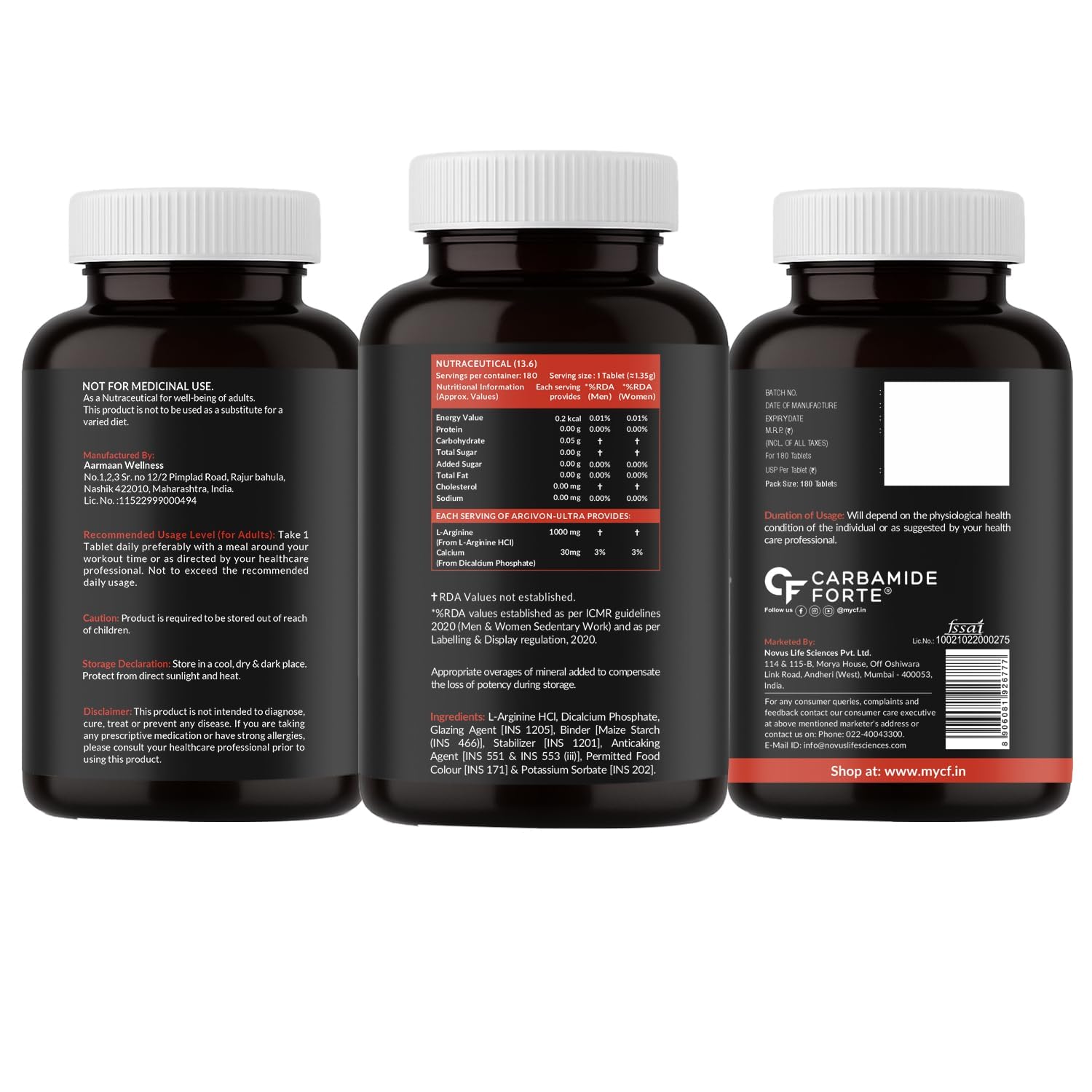 Carbamide Forte L Arginine 1000mg Tablets | L Arginine Tablet Supplement for Men & Women | Nitric Oxide Booster | Supports Blood Flow, Oxygen Delivery & Workout Performance | Veg 180 Tablets — Amazon image 12
