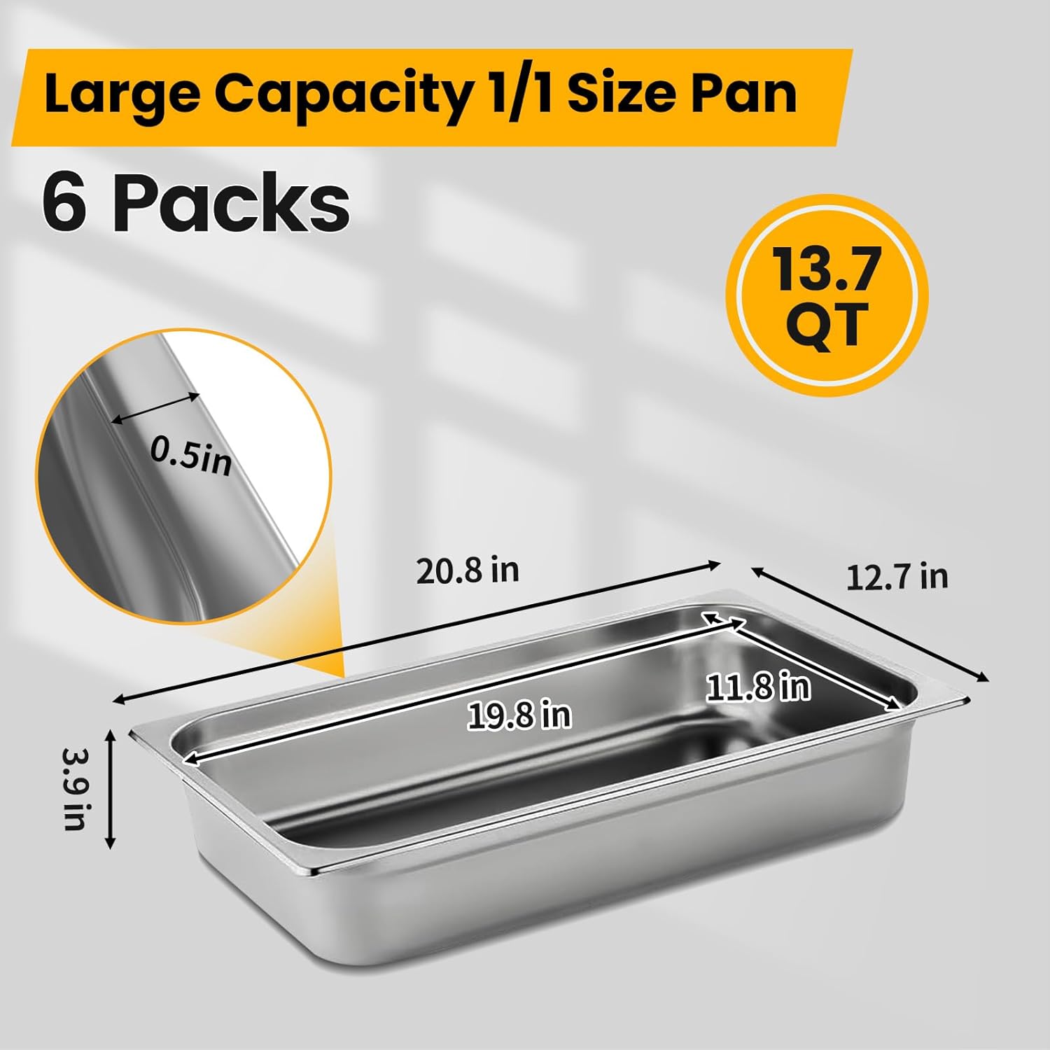 Aplancee Full Size Hotel Pans 4 Inch Deep Stainless Steel Food Pan - Anti-Jam 6 Pack Steam Table Pan Set for Catering, Buffet Use, Kitchen Prep