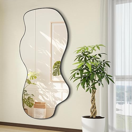 Miniatura 14 de POZINO Espejo irregular, espejo asimétrico sin marco de 47.2 x 21.6 pulgadas, espejos de pared abstractos, modernos espejos de forma extraña para