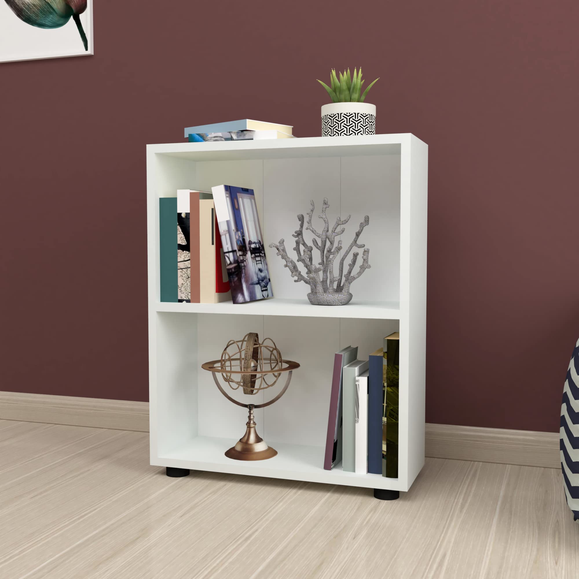 [en.casa] Regał na książki Vara z miejscem do przechowywania, regał do salonu, 72 x 55 x 20 cm, ścianka działowa z 2 poziomami, regał stojący, regał do przechowywania, biały