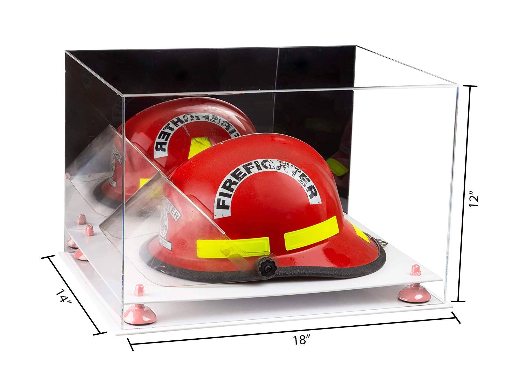 Better Display Cases Versatile Acrylic Display Case - Large Rectangle Box with Mirror, Pink Risers and White Base 18