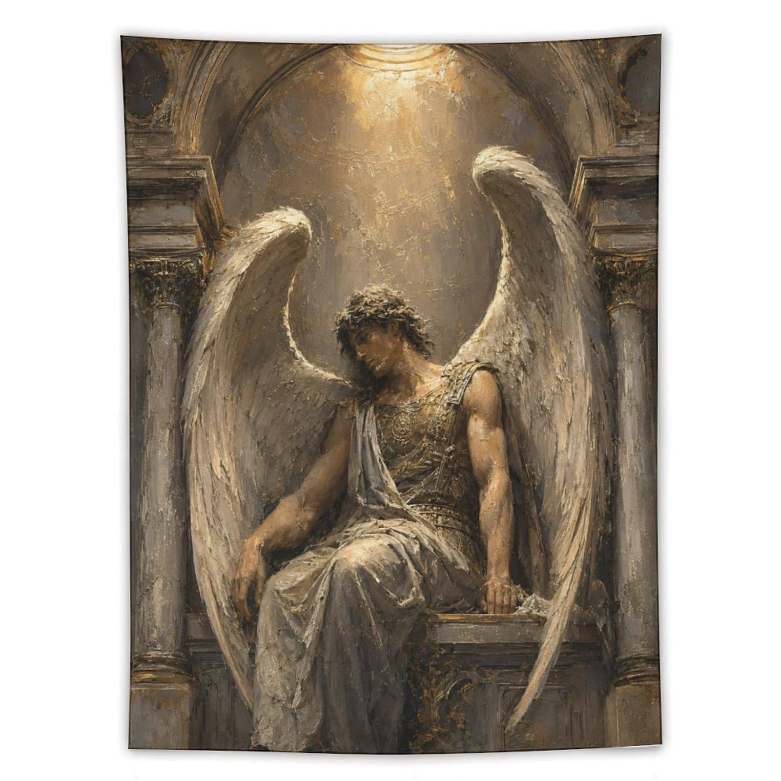 H3B8U2Y5 Dark Angel Lucifer Wall Tapestry, Fantasy Illustration, Bed