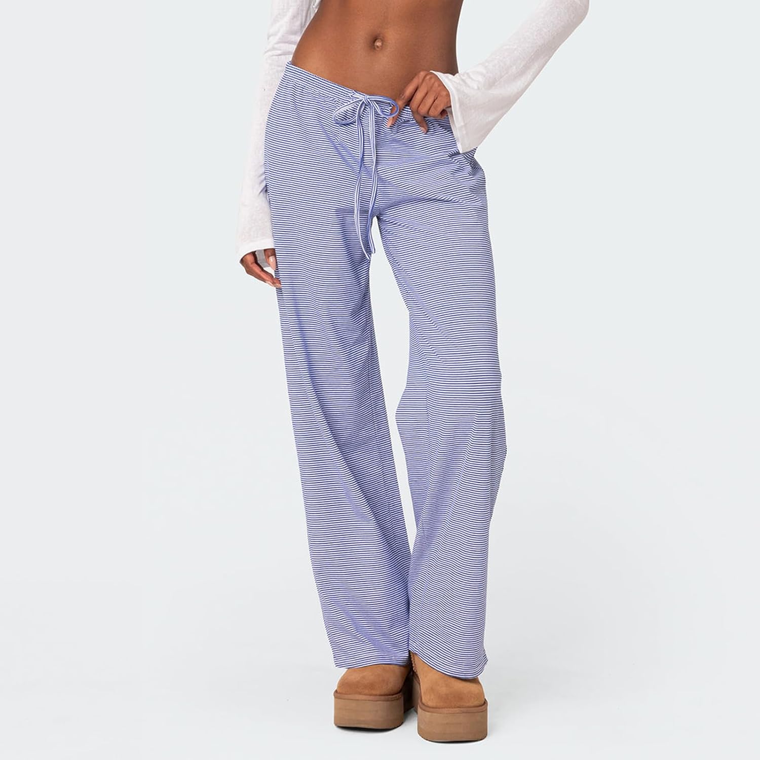 Mxiqqpltky Women Y2K Striped Pants Casual Drawstring High Waist Loose Pajama Pants Bottoms Soft Wide Leg Trousers Loungewear - Image 2