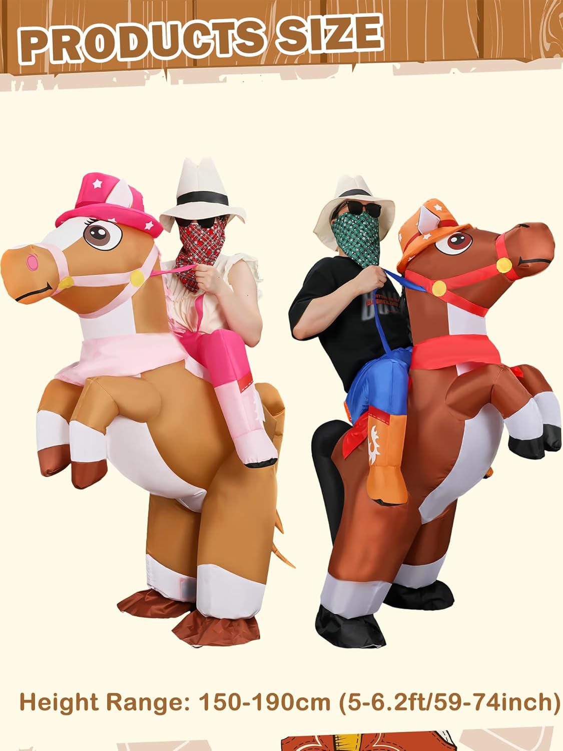 Halloween Inflatable Horse Costume Adult Blow up Horse Riding Cowboy Costume for Men Women - Image 2