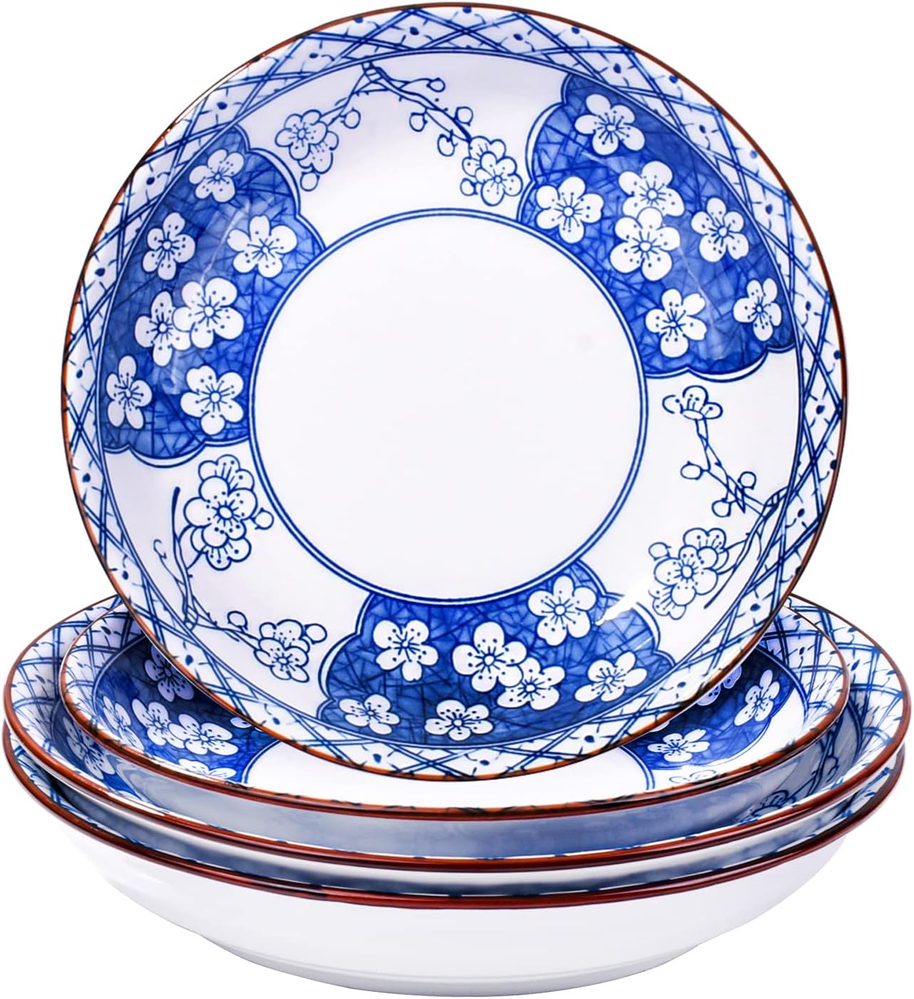 Set of 4 Blue and White Porcelain Dinner Plates, Including